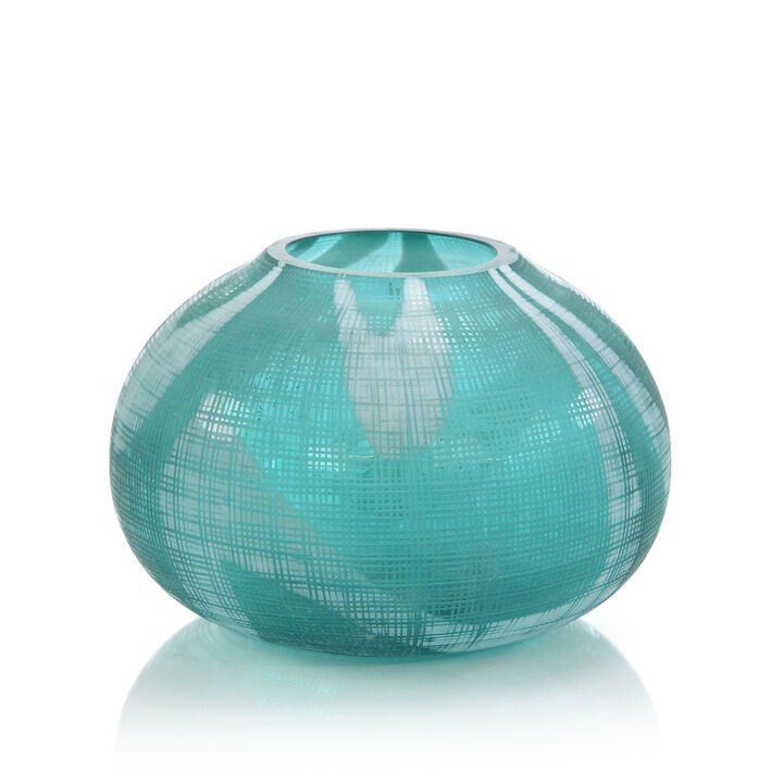 Aqua Green Etched Glass Vase II