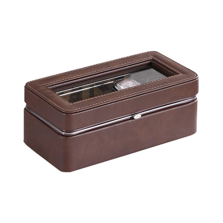 Watch Case with 4 Slots and Removable Cushions, Brown - Benzara
