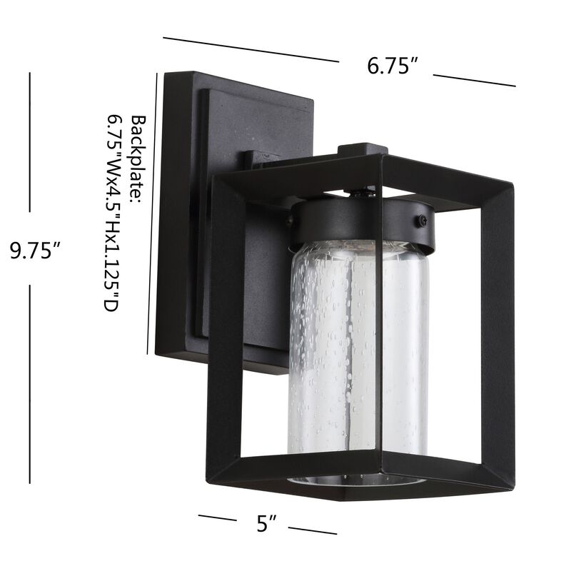 Nate 6.75" Outdoor Modern Cube Bubble Glass/Metal Integrated LED Wall Sconce, Black