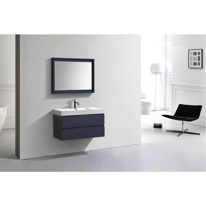 Kubebath Bliss 40 Blue  Wall Mount Modern Bathroom Vanity