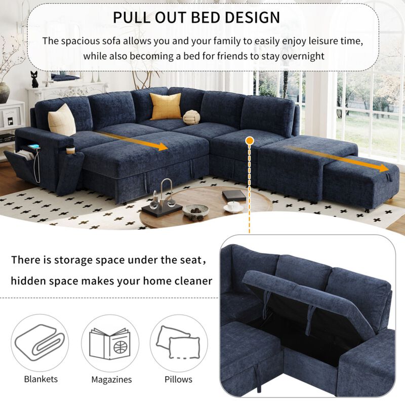 Gabdor L‑Shaped Pull‑Out Sectional Sofa Bed image number 5
