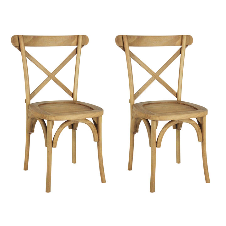 Annecy Classic Traditional X-Back Wood Outdoor Dining Chair, Natural (Set of 2)