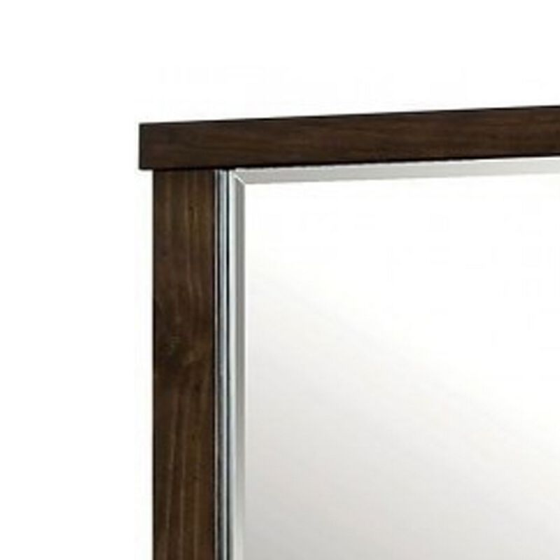 Rectangular Wooden Frame Mirror with Mounting Hardware, Walnut Brown