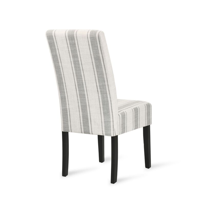 Dinner Chair Set of 2, Retro Style Armless Design, White Gray Stripes image number 3