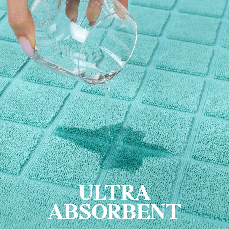 Washable Cotton Checkered Bath Rug Set of 2 for Bathrooms image number 3