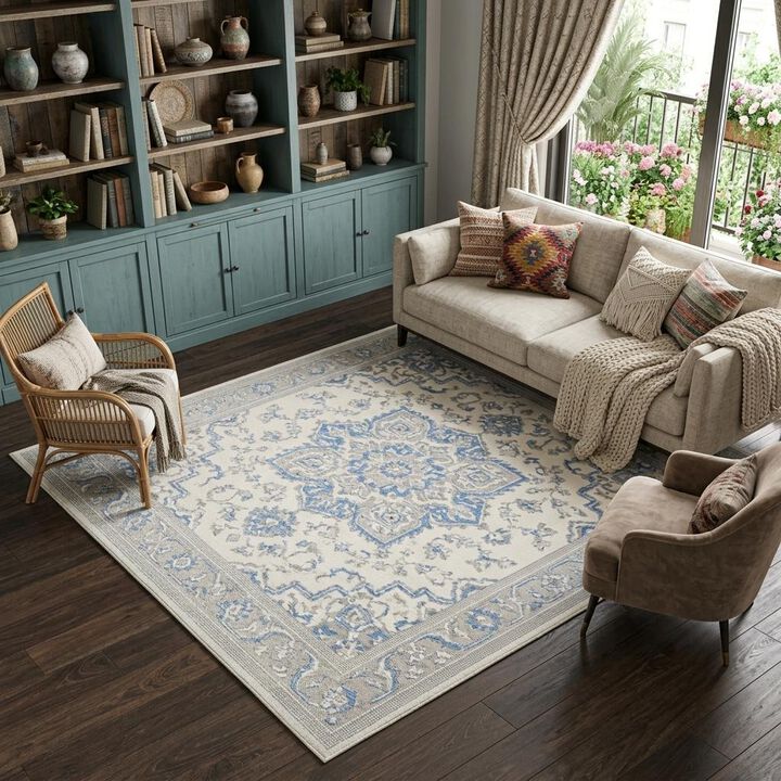 HomeRoots Floral Non Skid Area Rug