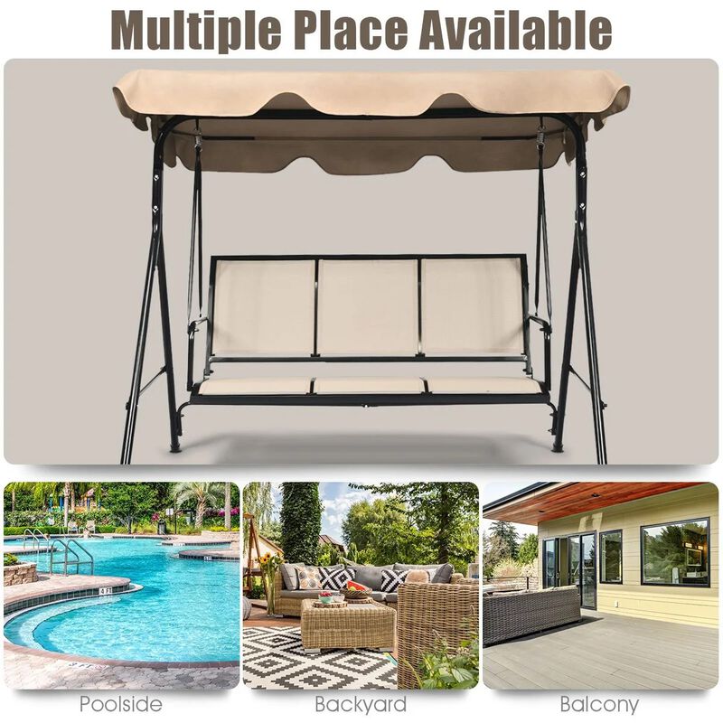 Mondawe 3 Person Steel Frame Patio Swing with Polyester Angle and Adjustable Canopy