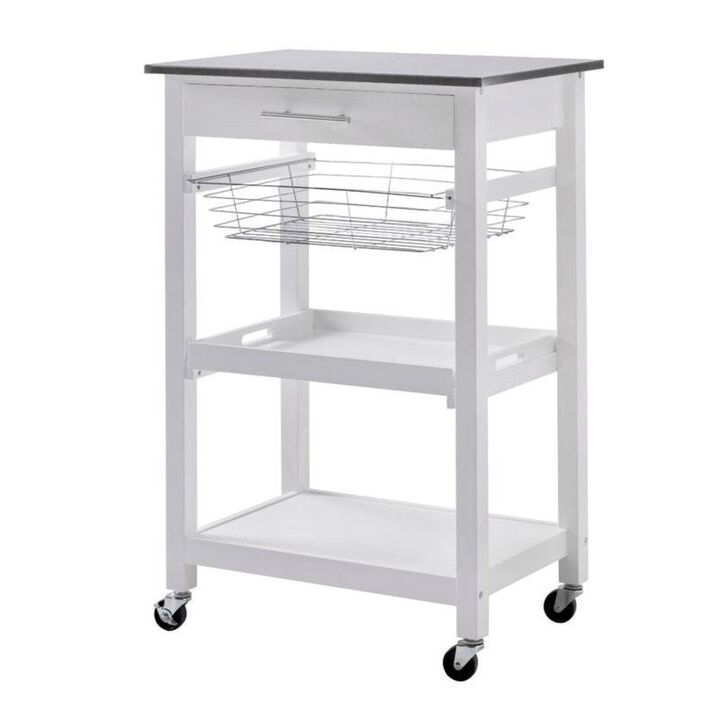 Hivvago White Stainless Steel Top Kitchen Cart with Drawer and Storage Shelves
