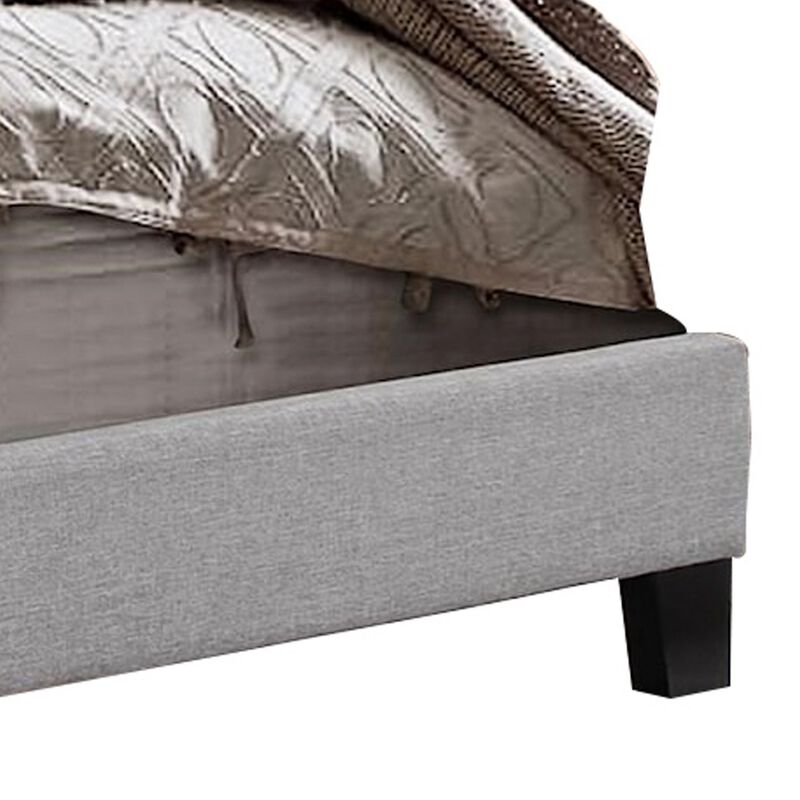 Shirin Twin Size Bed, Wood, Nailhead Trim, Upholstered Headboard, Gray - Benzara