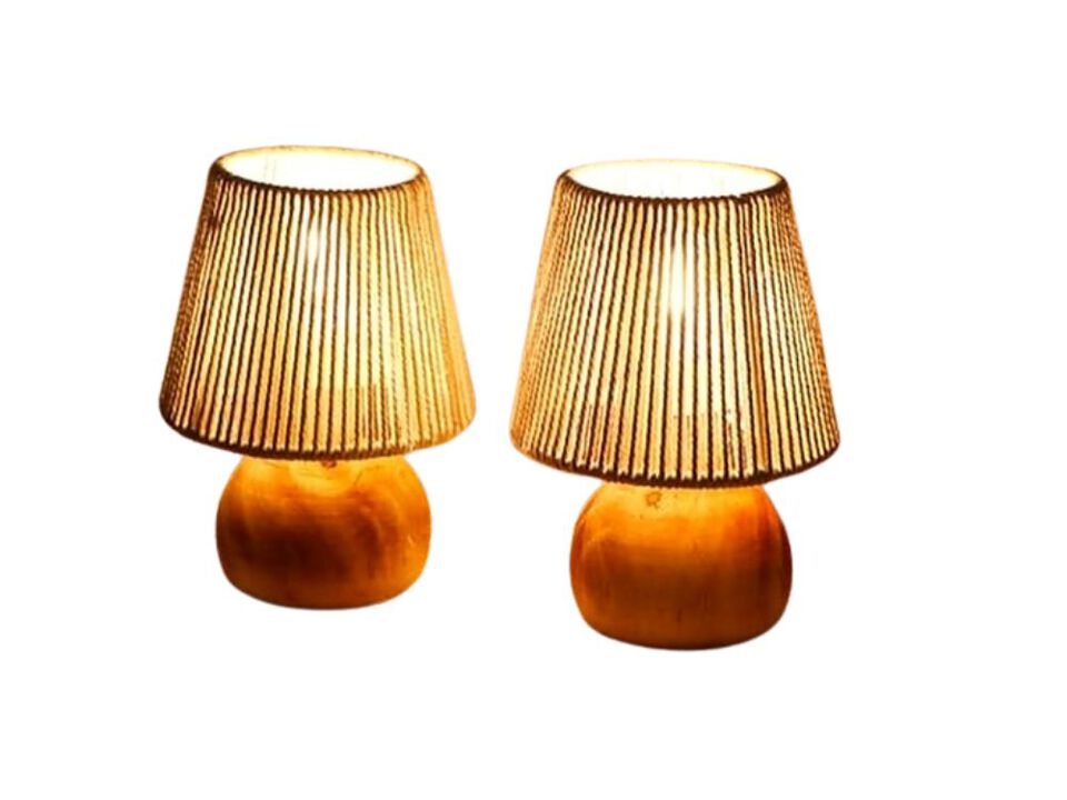 Cordless Boho Wood Table Lamps Set Of 2 For Living Room Bedroom Patio