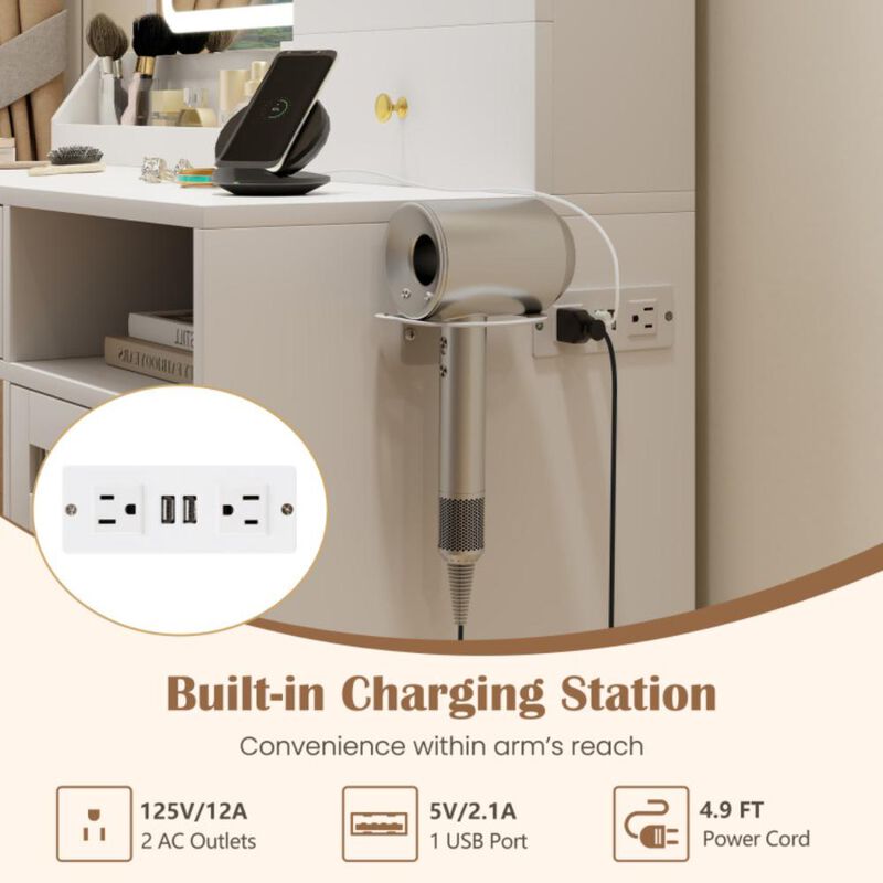 Hivvago Modern Makeup Vanity Desk with Mirror and Lights and Stool Set