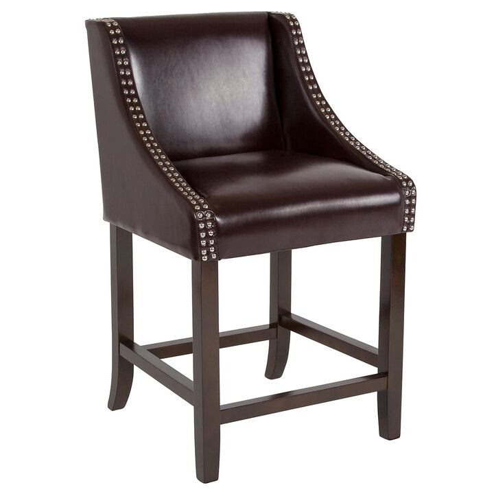 Flash Furniture Carmel Series 24" High Transitional Walnut Counter Height Stool with Accent Nail Trim in Dark Gray Fabric