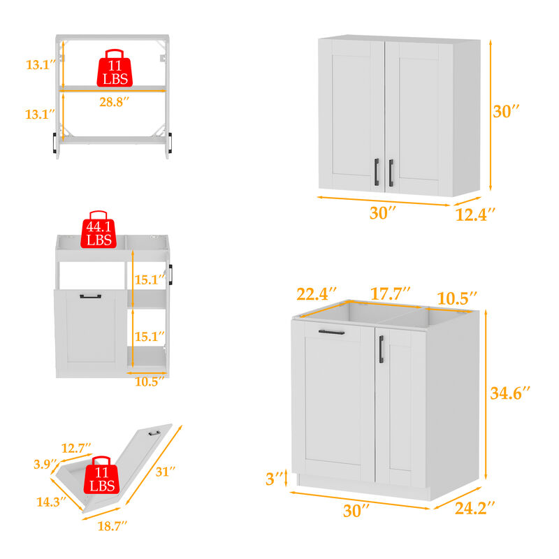 FUFU&GAGA Modern Kitchen Storage Sideboard with Tip-Drawer, Modular Cabinet Organizer, Black Metal Handles (30 in. W x 24.2 in. D x 64.6 in. H), White