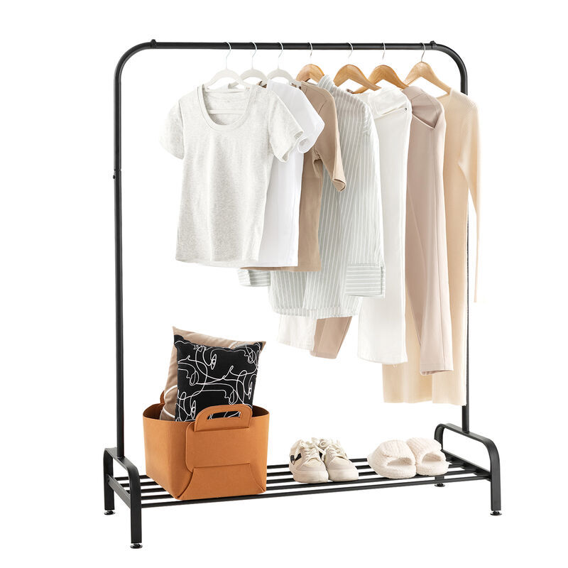 Heavy Duty Clothes Stand Rack with Top Rod and Lower Storage Shelf