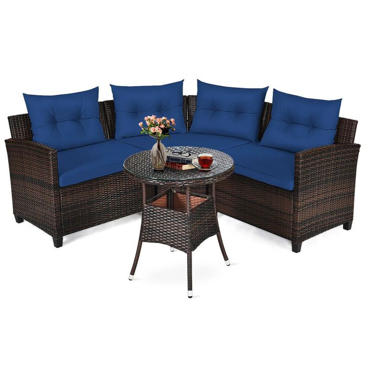 Mondawe 4 Pieces Outdoor Cushioned Rattan Furniture Set