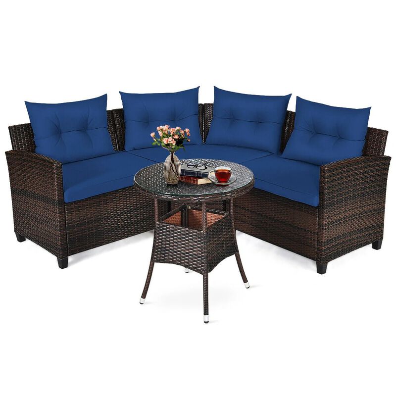 Mondawe 4 Pieces Outdoor Cushioned Rattan Furniture Set