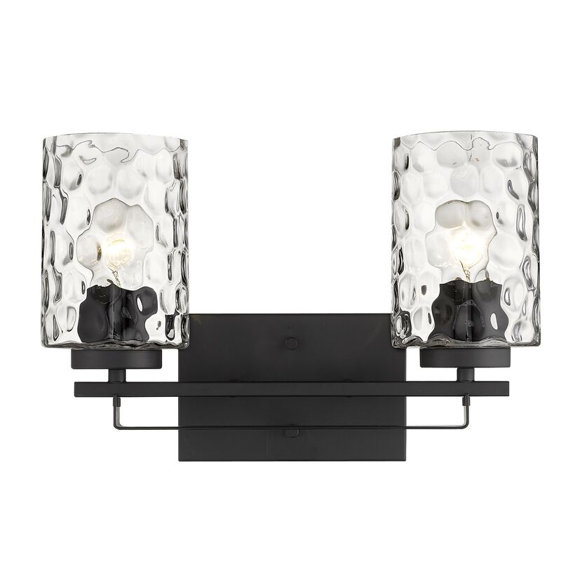 Hivvago Black Metal and Pebbled Glass Two Light Wall Sconce