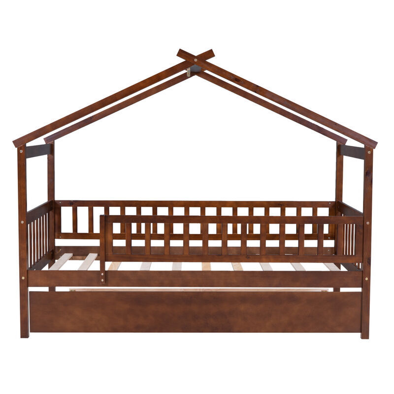 Merax Twin Size Wooden House Bed with Twin Size Trundle