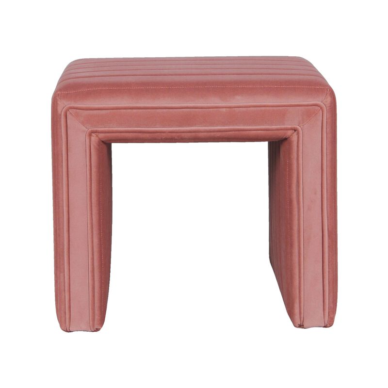 Ada Footstool Ottoman with Channel Tufted Blush Pink Velvet, 19 Inch image number 2
