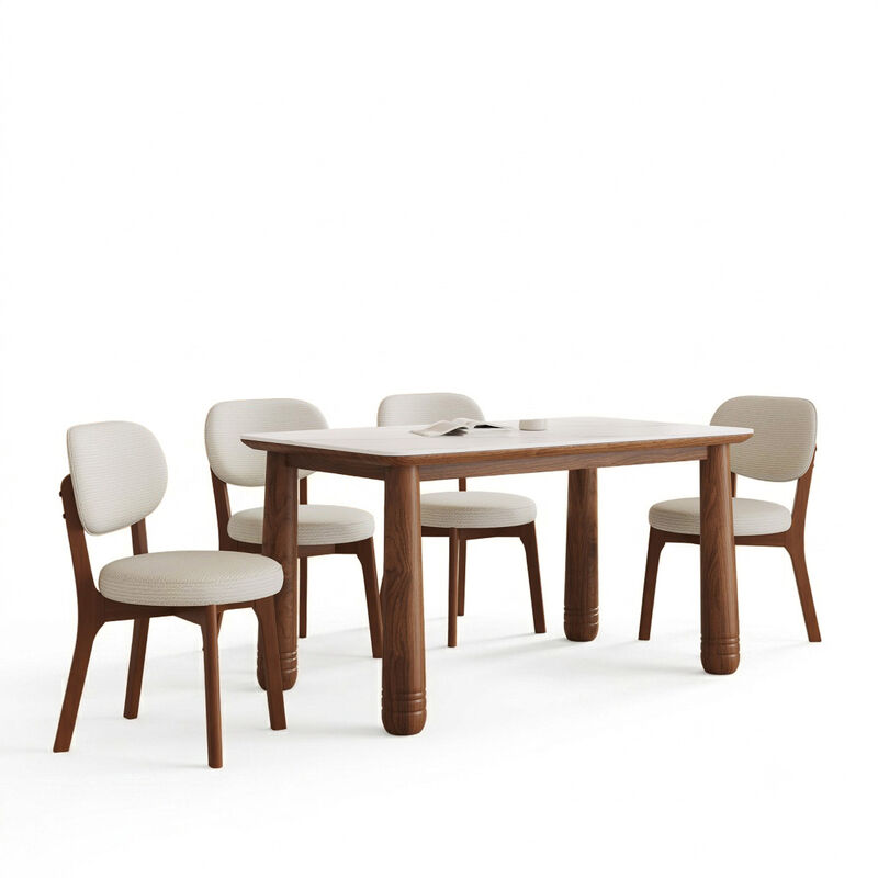 5 Piece Sintered Stone Dining Table Set with 4 Upholstered Chairs, rectangular solid wood dining set, farmhouse rectangular dining room furniture set image number 0