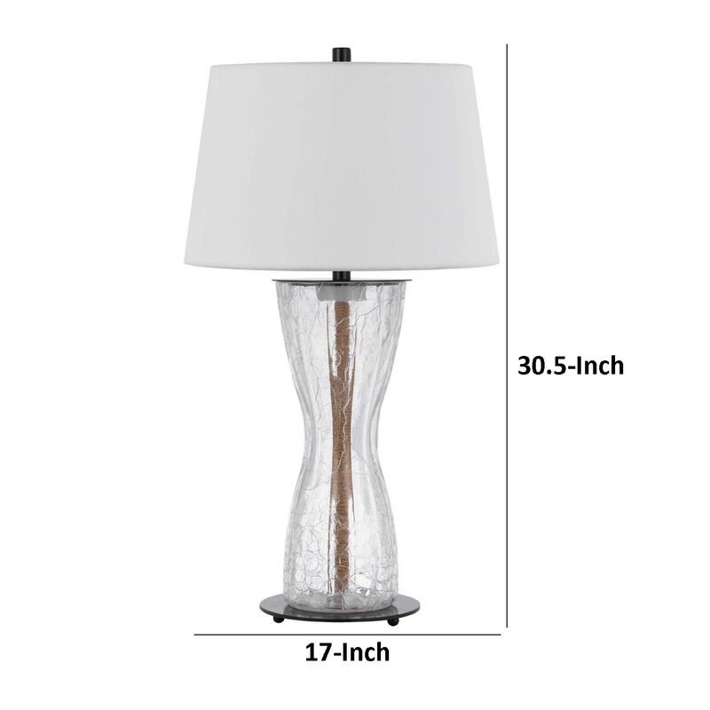 Table Lamp with LED Light, White Shade, 31 Inch Hourglass Glass Base image number 7