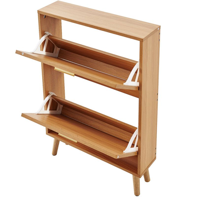 Shoe Cabinet with 2 Flip Rattan Drawers, Freestanding Storage for Entryway