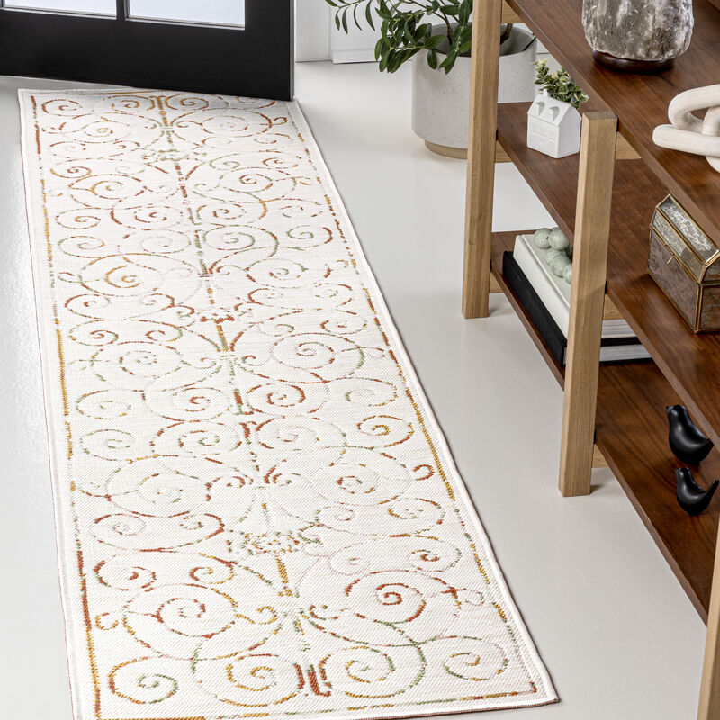 Danae Classic Cottage Filigree Scroll Reversible Machine-Washable Indoor/Outdoor Area Rug