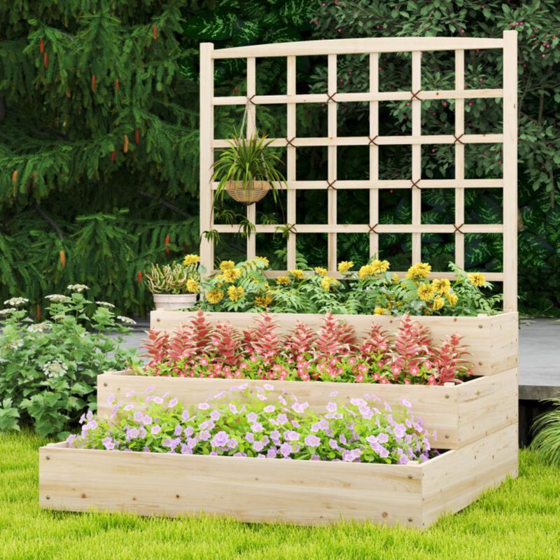Hivvago 3-Tier Raised Garden Bed with Lattice Trellis and Open-Ended Base