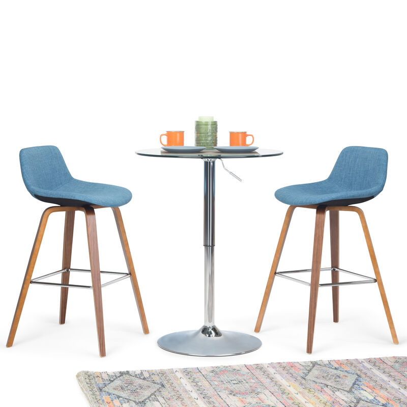 Randolph Mid-Century Modern 28 inch Bentwood Counter/ Bar Height Stool (Set of 2) in Medium Blue Linen Look Fabric