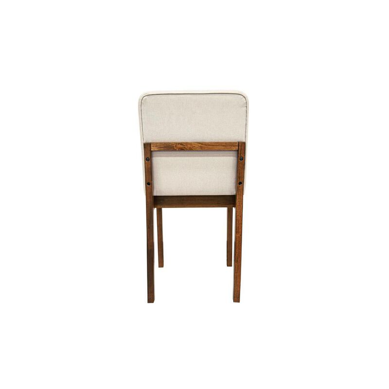 Zory 5pc Dining Table Set, 4 Padded Chairs, Beige Burlap, Brown Wood - Benzara