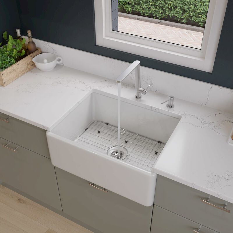ALFI brand White 26 Contemporary Smooth Apron Fireclay Farmhouse Kitchen Sink