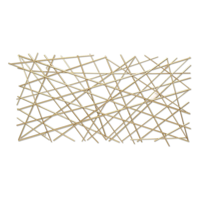 HomeRoots 25" X 49" Gold Abstract Lines Metal Hanging Dimensional Sculpture image number 4