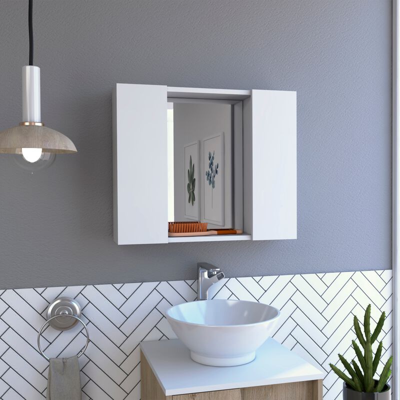 Artemisa Medicine Cabinet, Double Door, Mirror, One External Shelf  -Light Gray image number 2