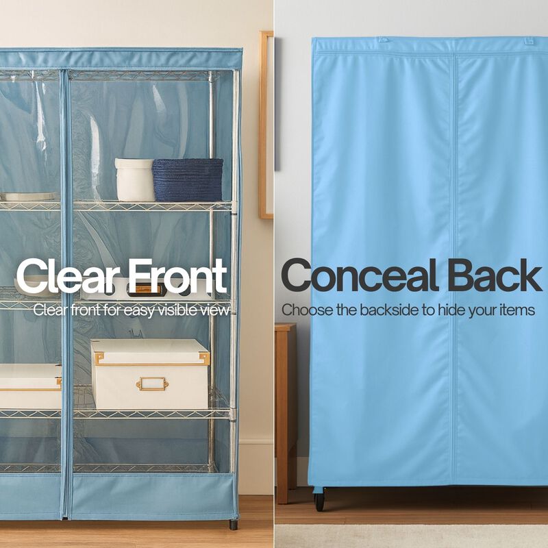 Storage Shelving Unit Cover, fits racks 48"W x 18"D x 72"H one side see through panel in Glacier Blue image number 7
