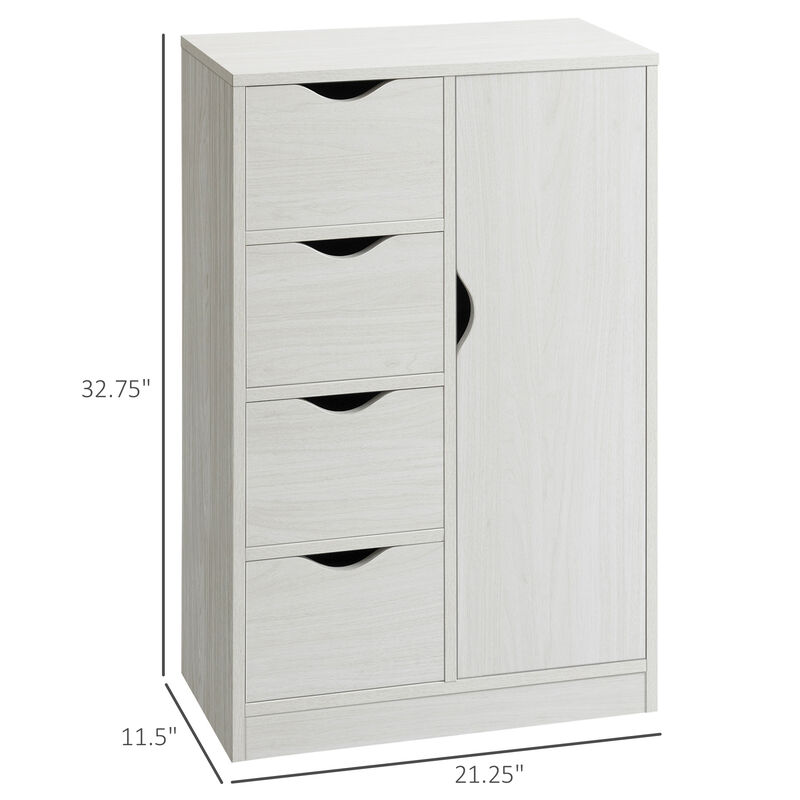 HOMCOM Freestanding Storage Cabinet, Bathroom Floor cabinet with 4 Drawers and Door, White Wood Grain