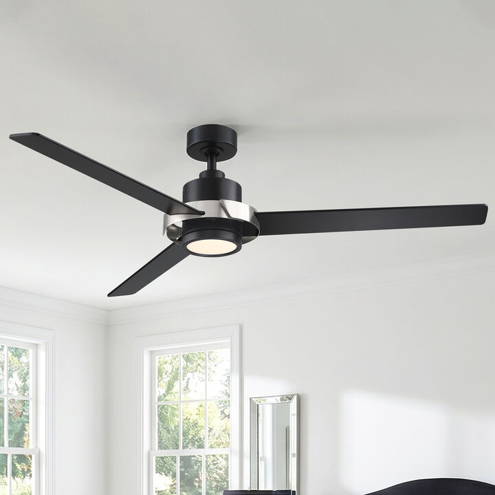 60" Modern Black Reversible DC Motor Dimmable LED Large Ceiling Fan with Light and Remote for Bedroom, Living Room or Office