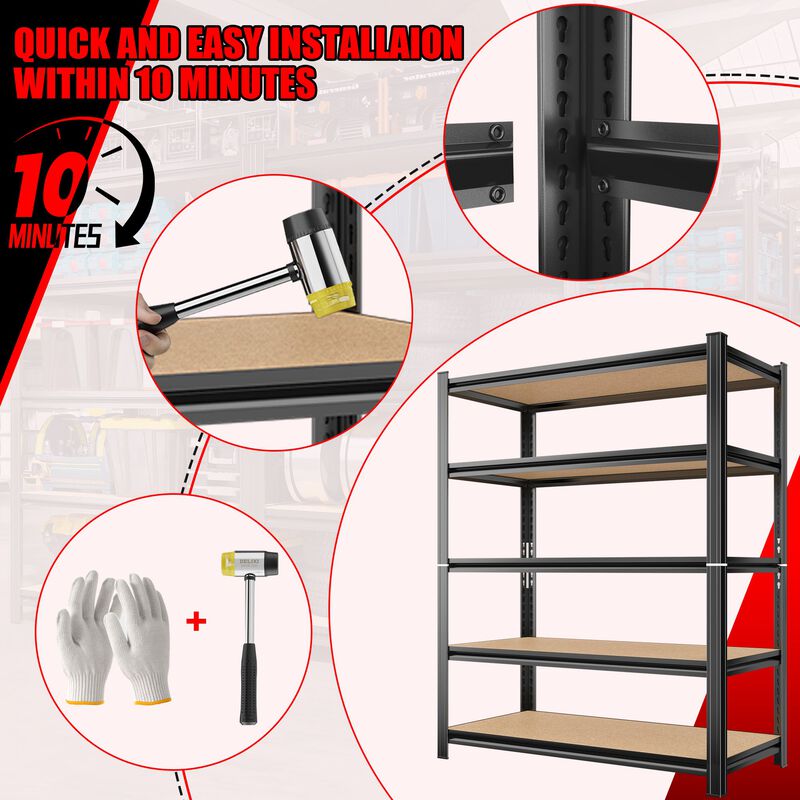 Clihome 5-Tier Metal Storage Rack,3000 lb Capacity Storage Rack,Adjustable Heavy Duty Rack