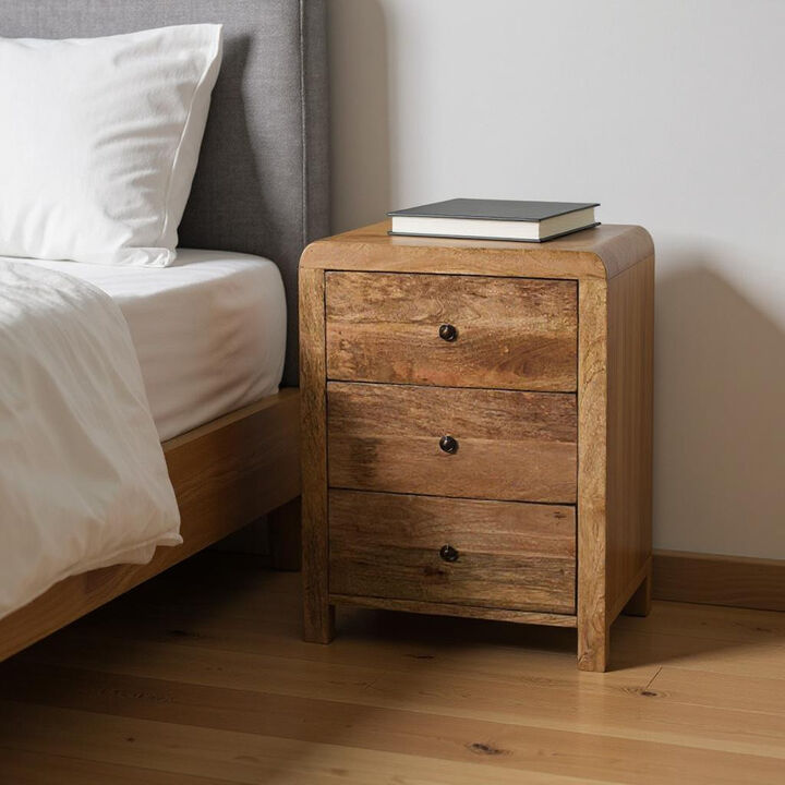 HomeRoots 24" Oak Solid Wood Three Drawer Nightstand