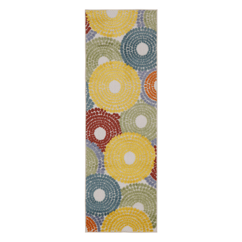 HomeRoots 6' Blue Yellow Blue Red And Green Medallion Indoor Outdoor Area Rug image number 0