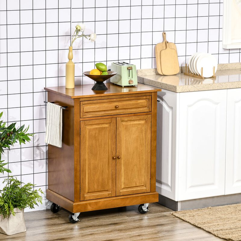 Brown Kitchen Island: Modern Rolling Cart with Drawer & Towel Racks