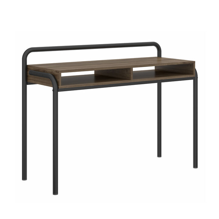 HomeRoots 46" Walnut and Black Wood and Steel Writing Desk