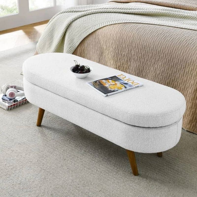 Mid-Century Modern Style Linen Bedroom Storage Bed Bench