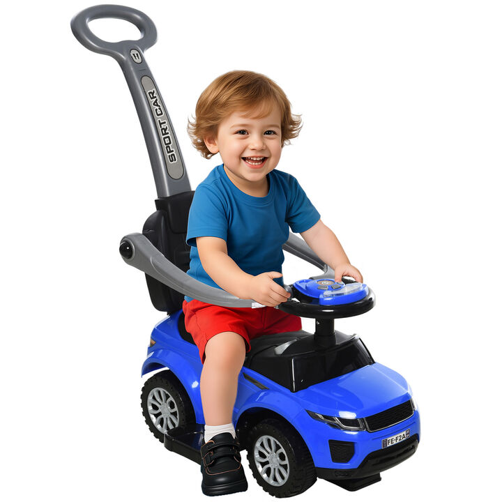 BreeBe 3 In 1 Push Cars for Toddlers Kid Ride on Push Car Stroller Sliding Car with Horn Music Light Function Secure Bar Ride on Toy