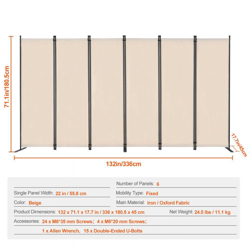 Portable Folding Room Divider, 6-Panel Privacy Screen for Home & Office image number 2