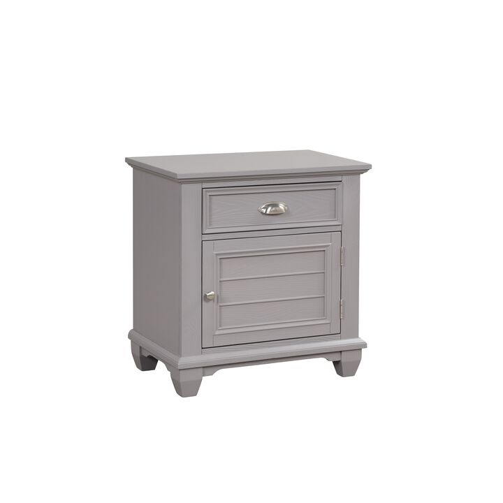 Limi Nightstand, 1 Drawer, 1 Door Cabinet, Gray Solid Wood, 28 Inch