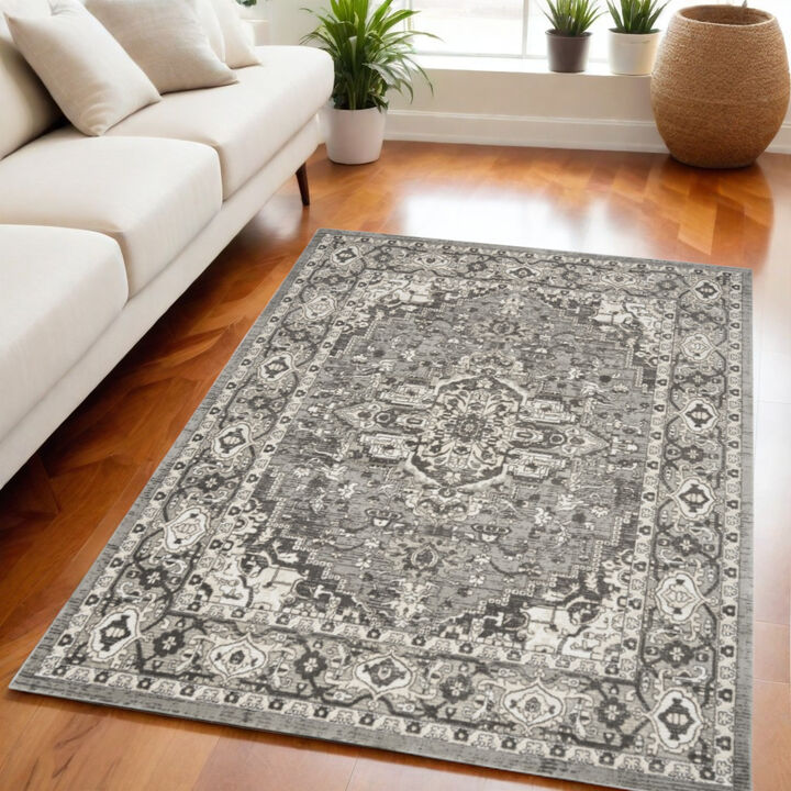 HomeRoots Medallion Power Loom Distressed Area Rug