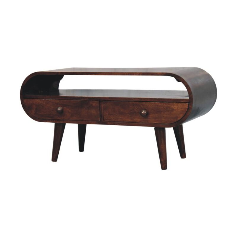 Artisan Furniture Solid Wood Walnut Curved Two Drawer and Shelf Media Unit, Brown image number 2