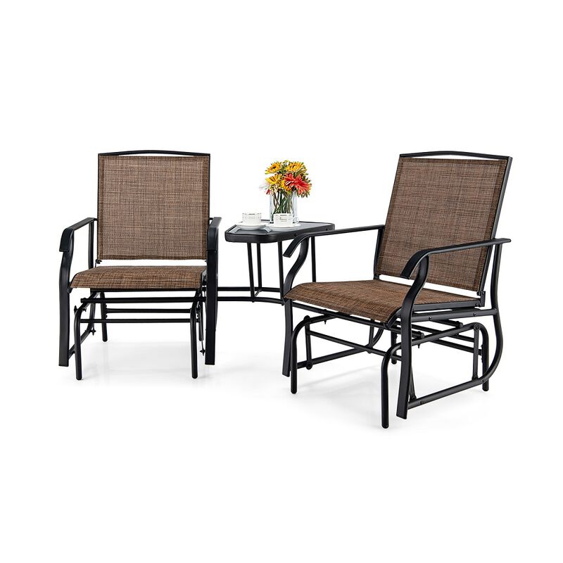 Double Swing Glider Rocker Chair set with Glass Table image number 1