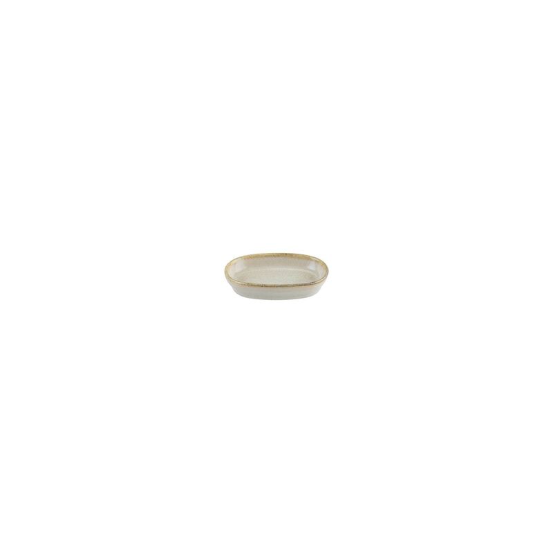 Sand 4" x 2.5" x h:0.75" Oval Beige Vitrified Platter (Set of 4) image number 3