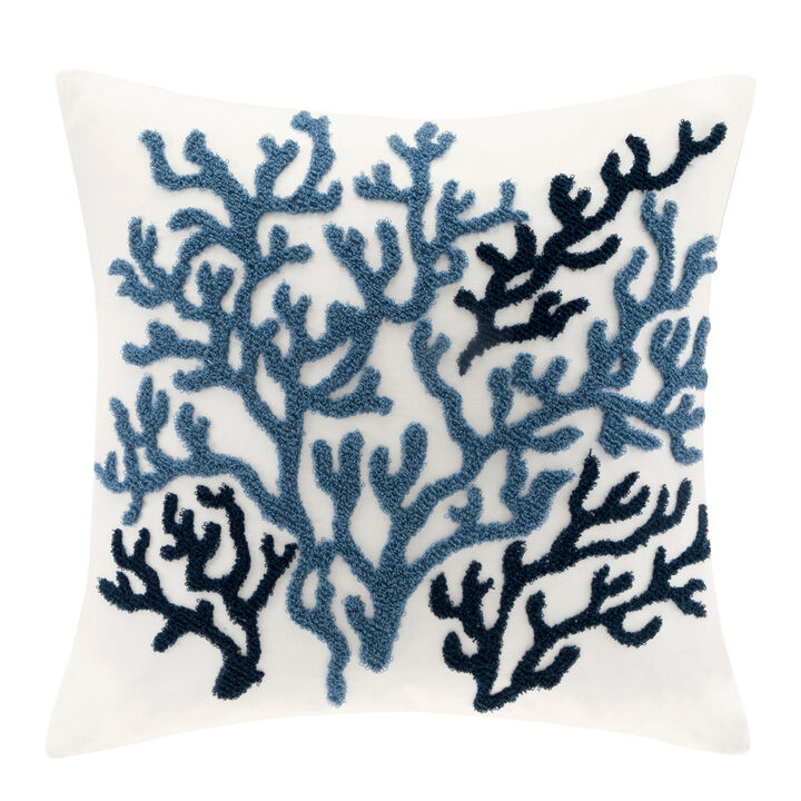 Gracie Mills Lane Coastal Breeze Embroidered Coral Square Decorative Pillow